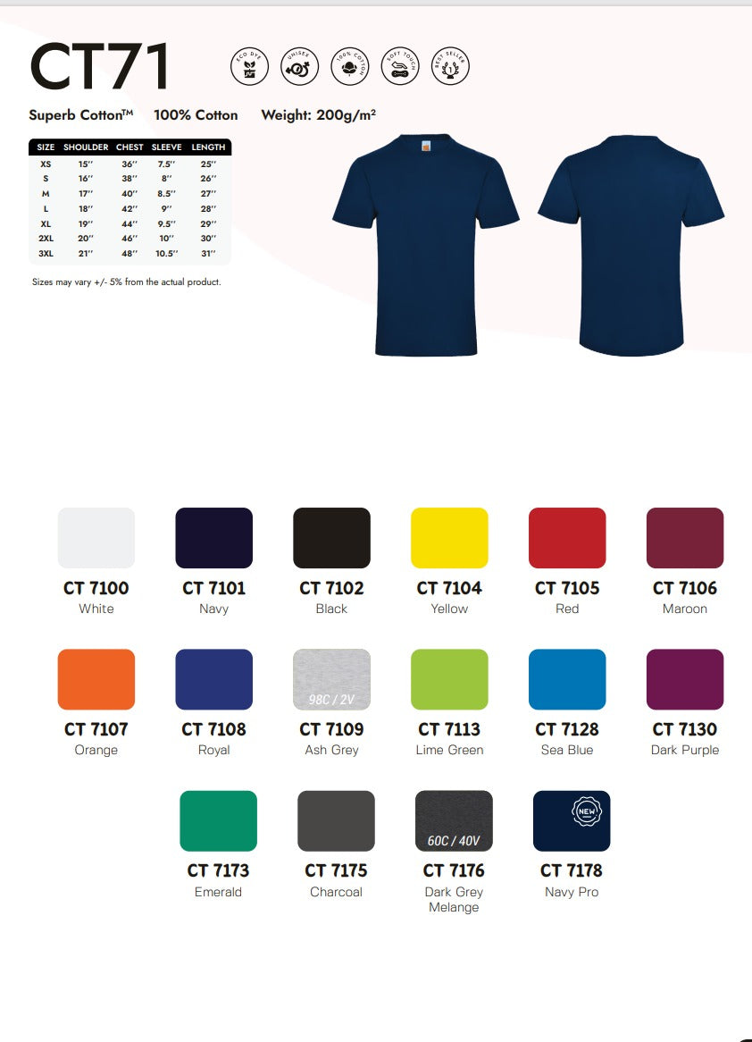 Cotton Short Sleeve Round Neck (CT71)