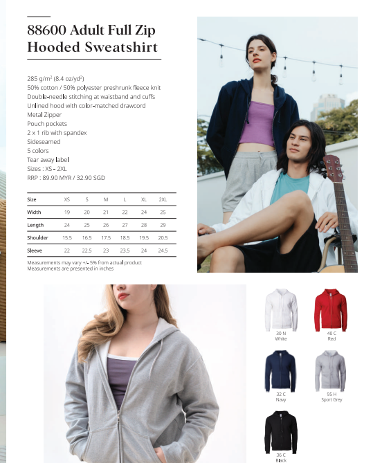 Adult Full Zip Hooded Sweatshirt (88900)