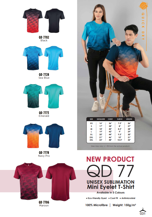 Sublimation mini eyelet T-shirt (QD77)
