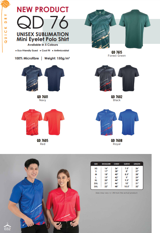 Sublimation mini eyelet polo shirt (QD76)