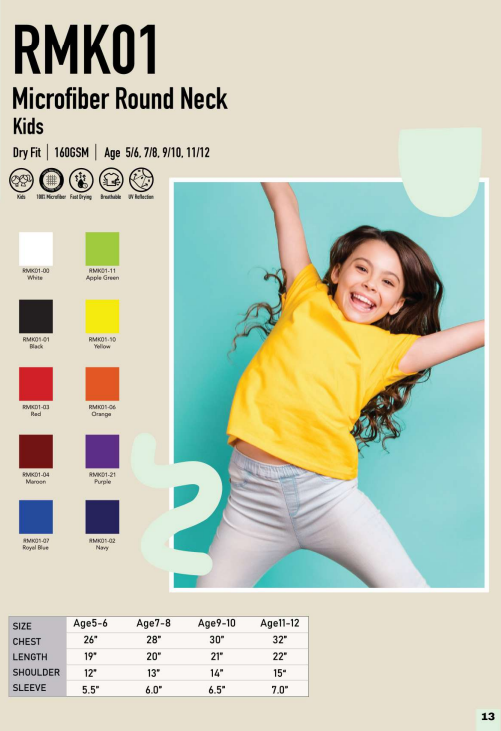 Kids Microfibre Round Neck (RMK01)