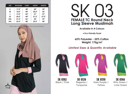 Round Neck Long Sleeve Muslimah (SK03)