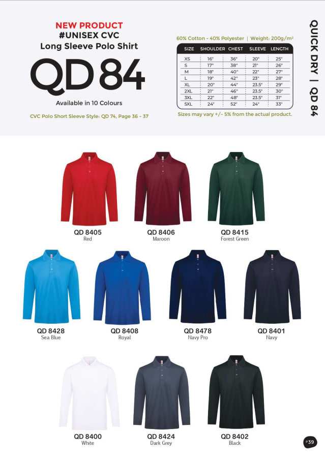 Long Sleeve Polo Shirt (QD84)