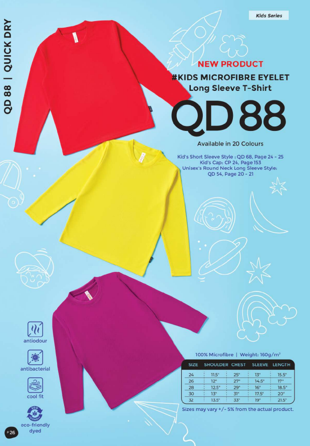 Microfibre Eyelet Long Sleeve T-Shirt Kids (QD88)